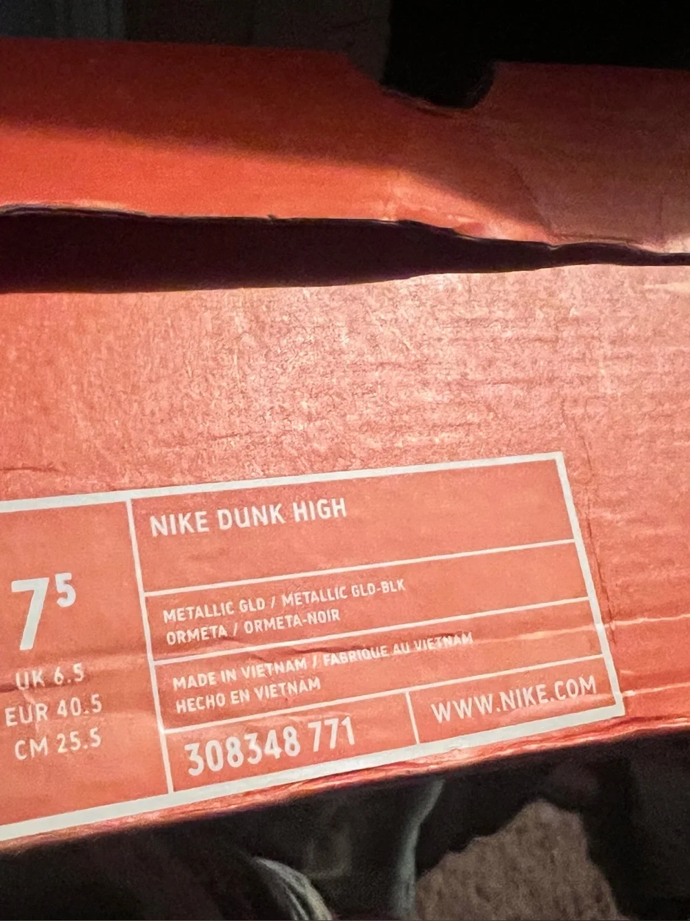 VTG 2004 Nike Dunk High Olympic Metallic Gold Black 308348-771 Size 7.5 NEW